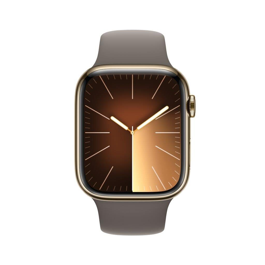 Smartwatch APPLE Watch Series 9 GPS + Cellular Koperta 45mm ze stali nierdzewnej w kolorze złotym z paskiem sportowym M/L w kolorze popielatego