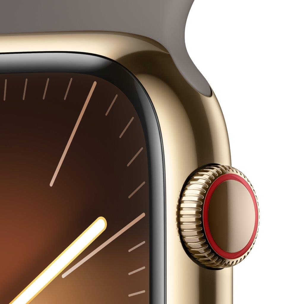 Smartwatch APPLE Watch Series 9 GPS + Cellular Koperta 45mm ze stali nierdzewnej w kolorze złotym z paskiem sportowym M/L w kolorze popielatego