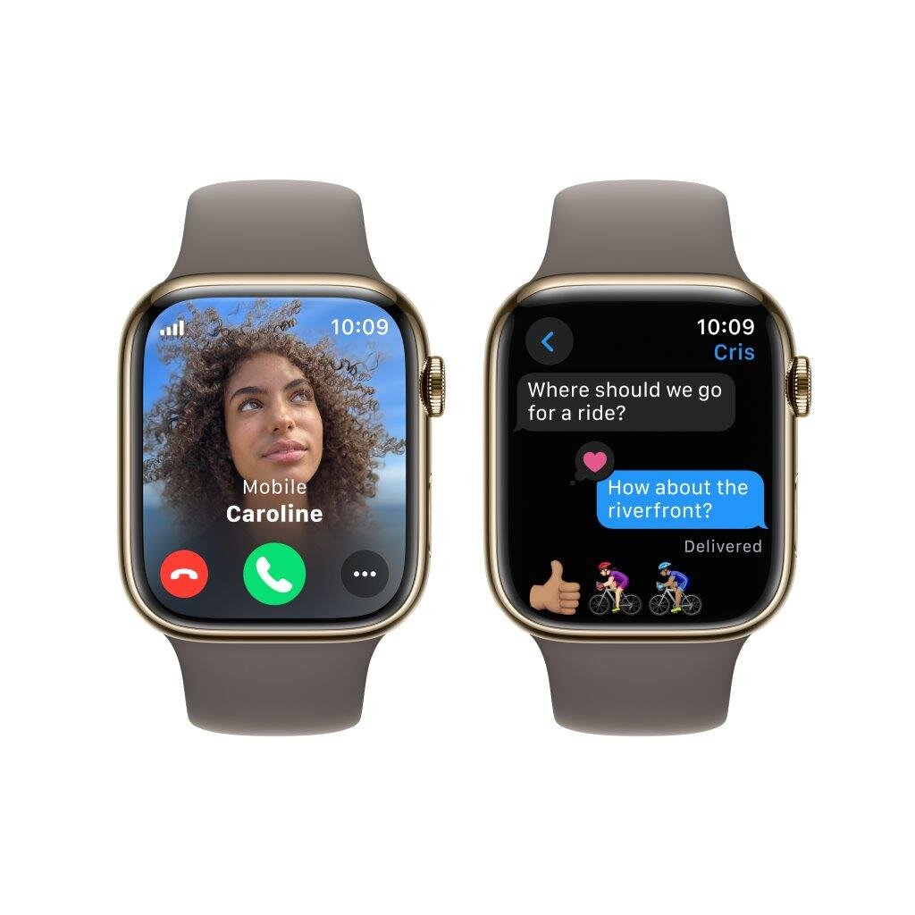 Smartwatch APPLE Watch Series 9 GPS + Cellular Koperta 45mm ze stali nierdzewnej w kolorze złotym z paskiem sportowym M/L w kolorze popielatego