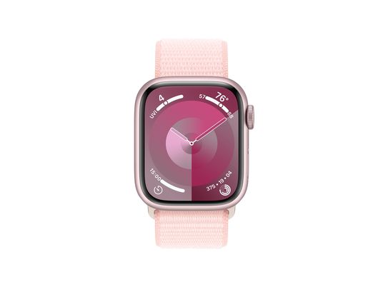 APPLE Watch Series 9 (GPS, Alu) 41 mm - Smartwatch (Stufenlos verstellbar, Textil (Carbon Neutral), Rosé/Hellrosa)