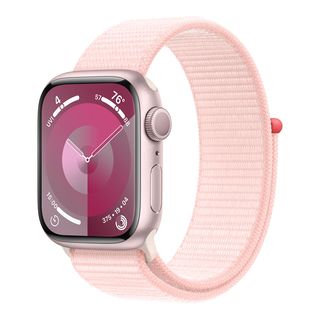 APPLE Watch Series 9 (GPS, Alu) 41 mm - Smartwatch (Réglable en continu, Textile (Carbon Neutral), Rosé/Rose clair)