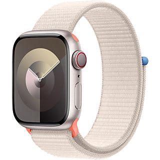 APPLE Watch Series 9 (GPS + Cellular, Alu) 41 mm - Smartwatch (Stufenlos verstellbar, Textil (Carbon Neutral), Polarstern/Polarstern)