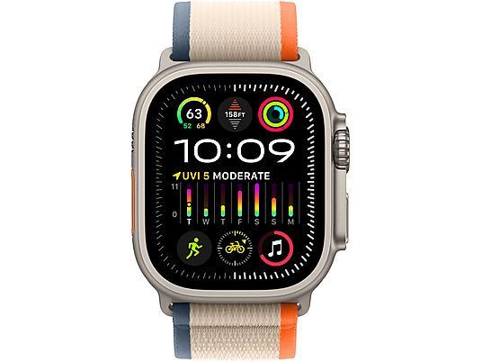 APPLE Ultra 2 (GPS + Cellular, titanio) 49 mm - smartwatch (M/L 145-220 mm, tessuto in nylon (carbon neutral), titanio naturale/arancione/beige)