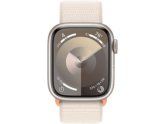 APPLE Watch Series 9 (GPS + Cellular, Alu) 41 mm - Smartwatch (Réglable en continu, Textile (neutre en carbone), Starlight/Starlight)
