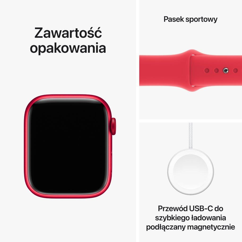 Smartwatch APPLE Watch Series 9 GPS Koperta 45mm z aluminium w kolorze czerwonym z paskiem sportowym M/L w kolorze czerwonym MRXK3QP/A