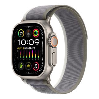 APPLE Ultra 2 (GPS + cellulare, titanio) 49 mm  - Smartwatch (S/M 130-180 mm, Tessuto in nylon (Carbon Neutral), Titanio naturale/verde/grigio)