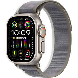 APPLE Ultra 2 (GPS + cellulare, titanio) 49 mm  - Smartwatch (M/L 145-220 mm, Tessuto in nylon (Carbon Neutral), Titanio naturale/verde/grigio)