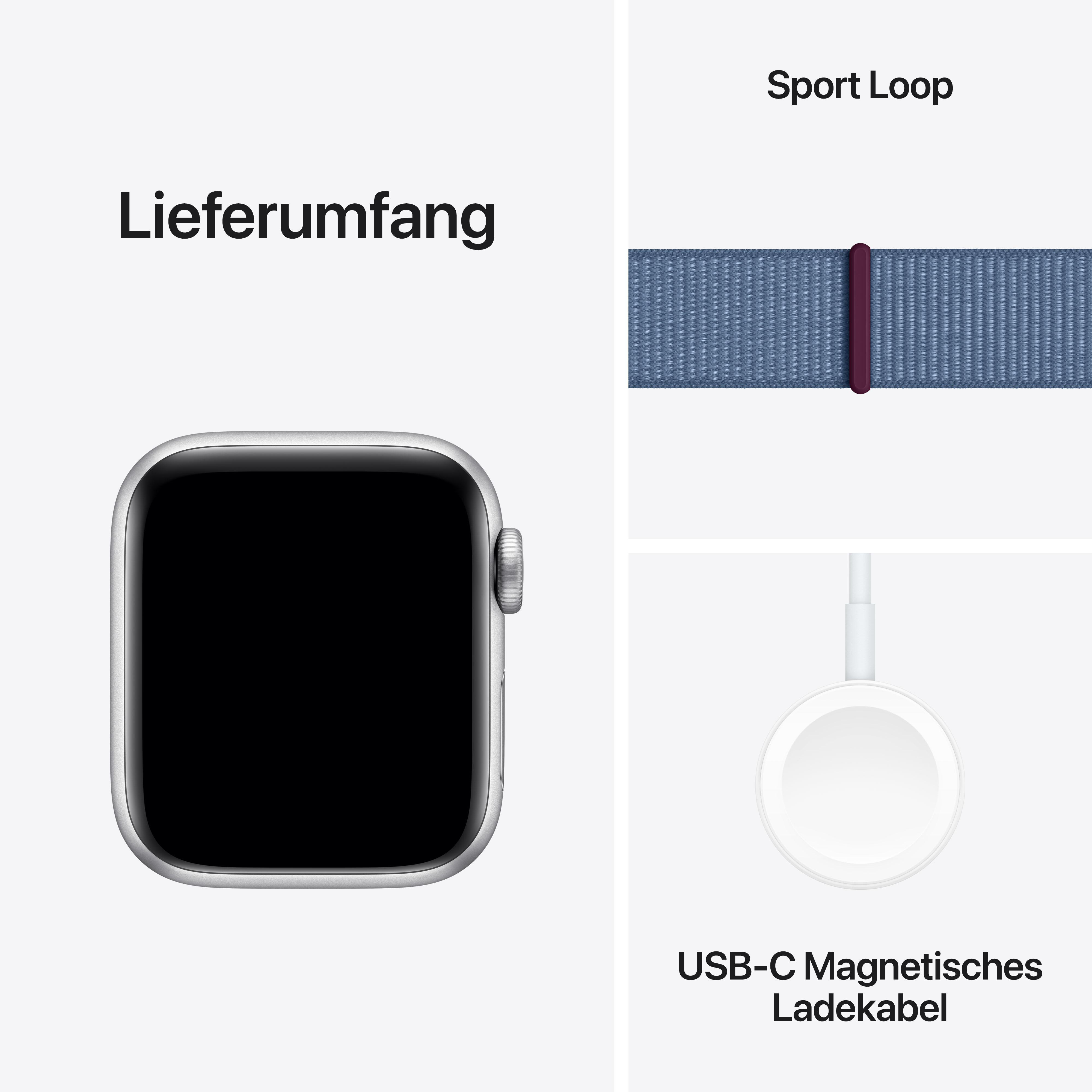 Inhalt: Apple Watch, Sport Loop Armband und USB-C magnetisches Ladekabel.