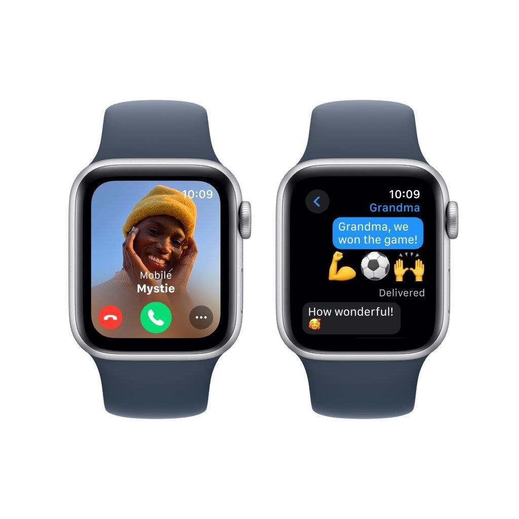 Smartwatch APPLE Watch SE (2 generacji) GPS Koperta 40mm z aluminium w kolorze srebrnym z paskiem sportowym M/L w kolorze sztormowego błękitu M