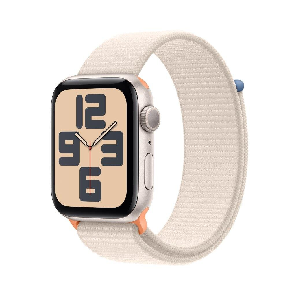 Smartwatch APPLE Watch SE (2 generacji) GPS Koperta 44mm z aluminium w kolorze księżycowej poświaty z opaską sportową w kolorze księżycowej poświa
