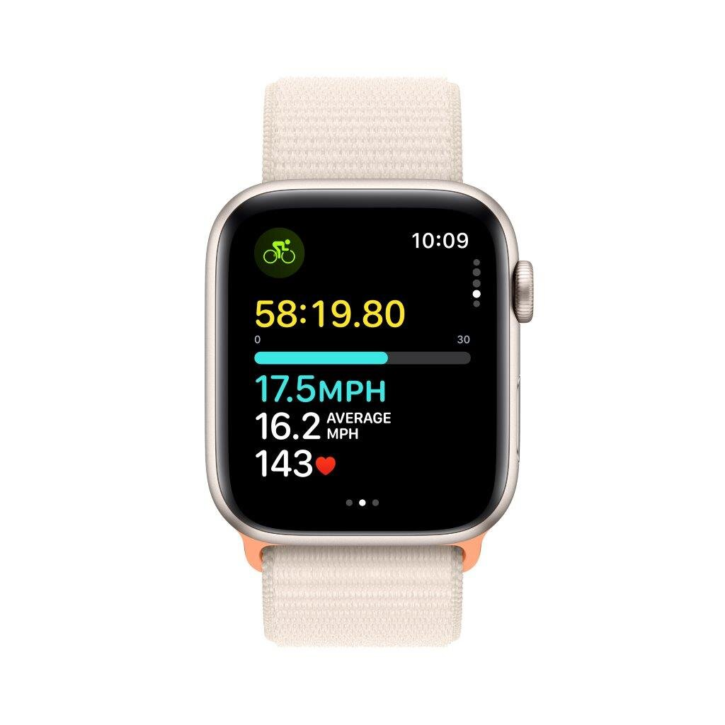 Smartwatch APPLE Watch SE (2 generacji) GPS Koperta 44mm z aluminium w kolorze księżycowej poświaty z opaską sportową w kolorze księżycowej poświa