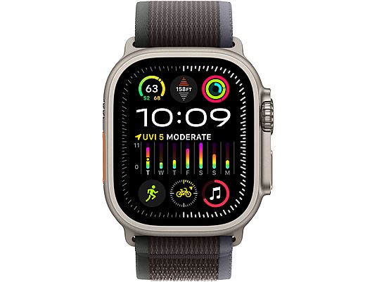 APPLE Ultra 2 (GPS + Cellular, titanio) 49 mm - smartwatch (M/L 145-220 mm, tessuto in nylon (carbon neutral), titanio naturale/blu/nero)