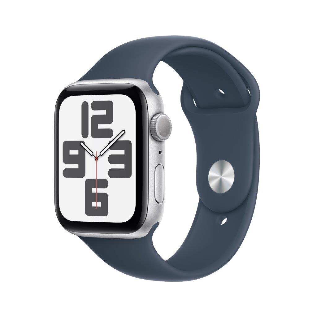 Smartwatch APPLE Watch SE (2 generacji) GPS Koperta 44mm z aluminium w kolorze srebrnym z paskiem sportowym M/L w kolorze sztormowego błękitu M