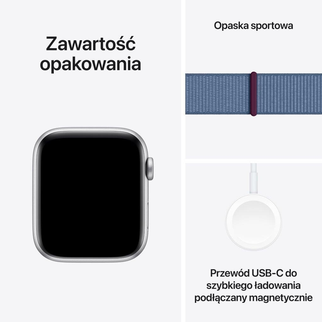 Smartwatch APPLE Watch SE (2 generacji) GPS Koperta 44mm z aluminium w kolorze srebrnym z opaską sportową w kolorze zimowego błękitu MREF3QP/A
