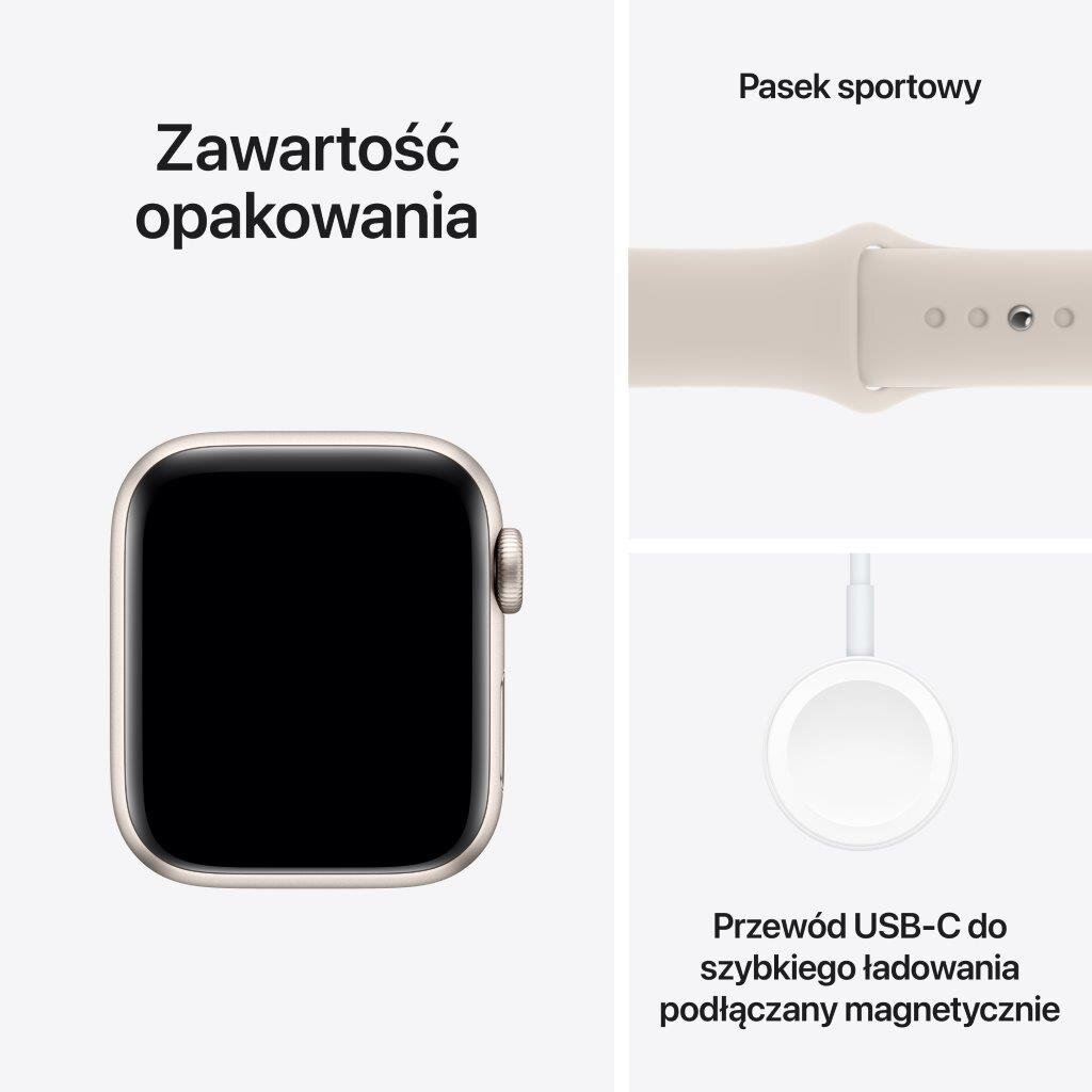 Smartwatch APPLE Watch SE (2 generacji) GPS + Cellular Koperta 40mm z aluminium w kolorze księżycowej poświaty z paskiem sportowym M/L w kolorze ks