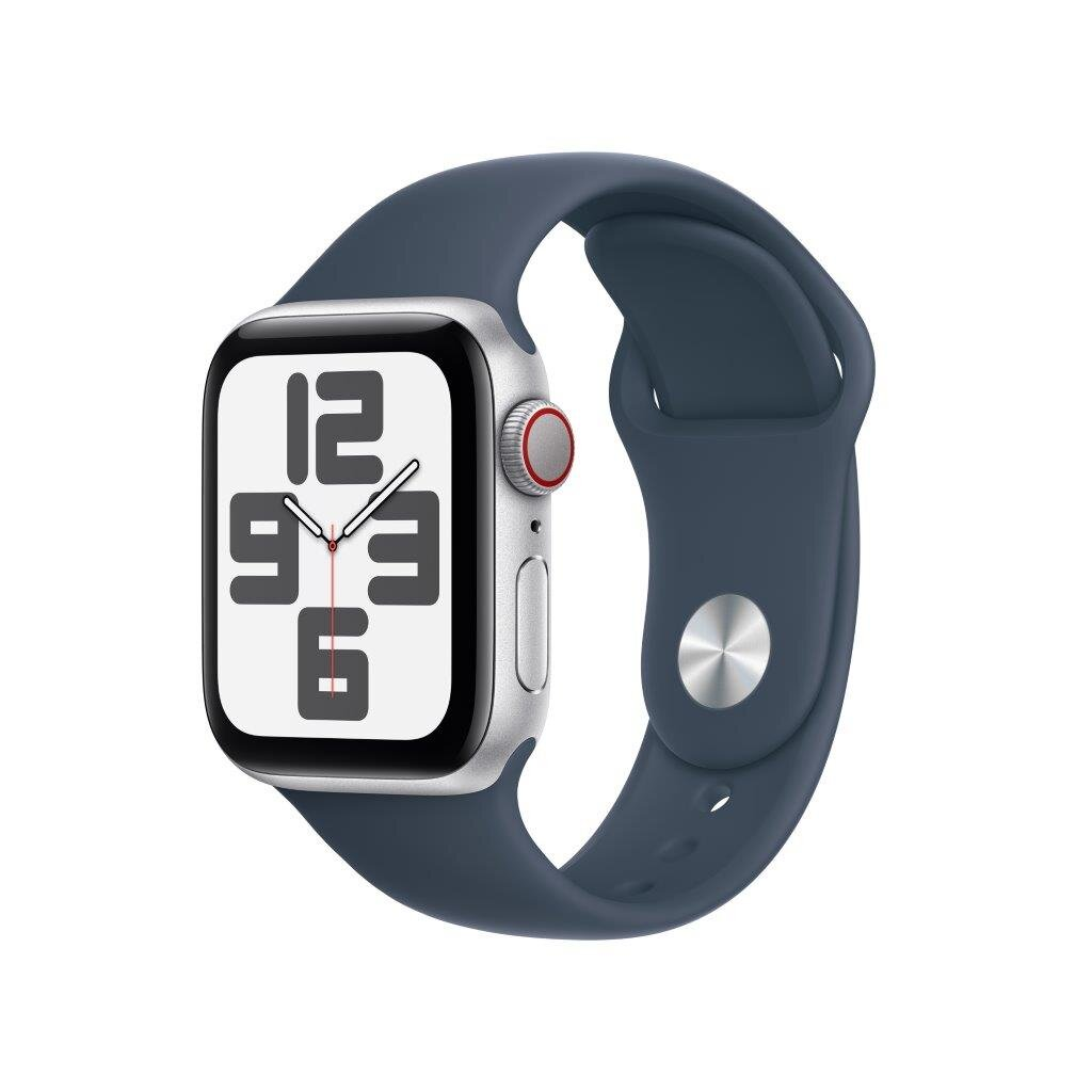 Smartwatch APPLE Watch SE (2 generacji) GPS + Cellular Koperta 40mm z aluminium w kolorze srebrnym z paskiem sportowym S/M w kolorze sztormowego