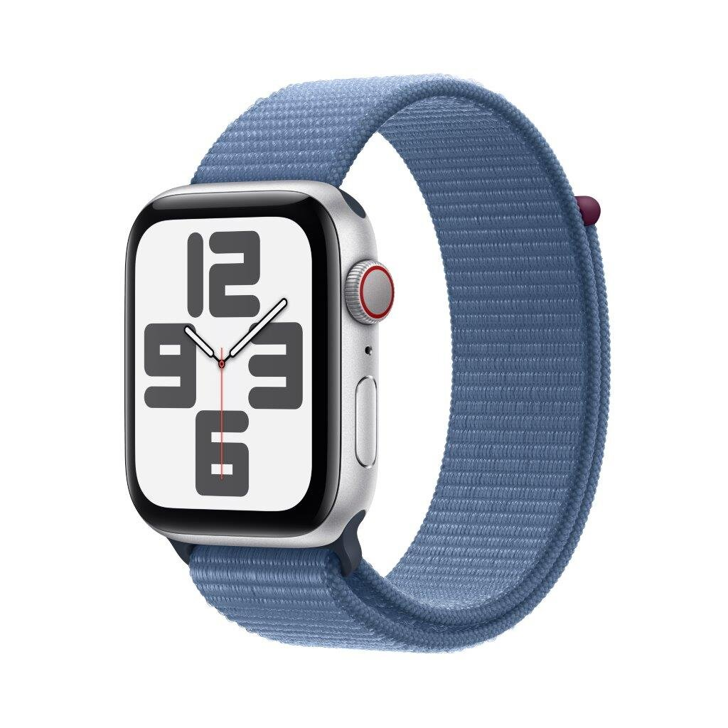 Smartwatch APPLE Watch SE (2 generacji) GPS + Cellular Koperta 40mm z aluminium w kolorze srebrnym z opaską sportową w kolorze zimowego błękitu MRG
