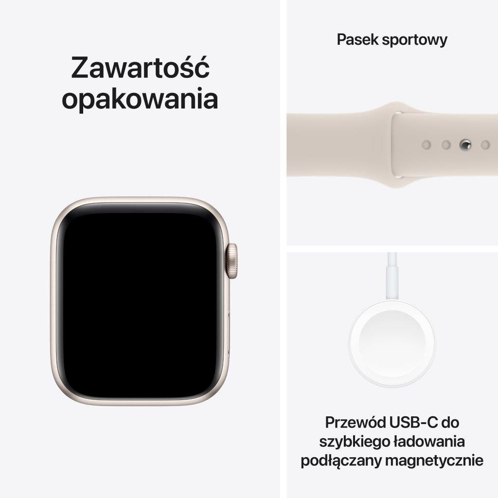 Smartwatch APPLE Watch SE (2 generacji) GPS + Cellular Koperta 44mm z aluminium w kolorze księżycowej poświaty z paskiem sportowym M/L w kolorze ks