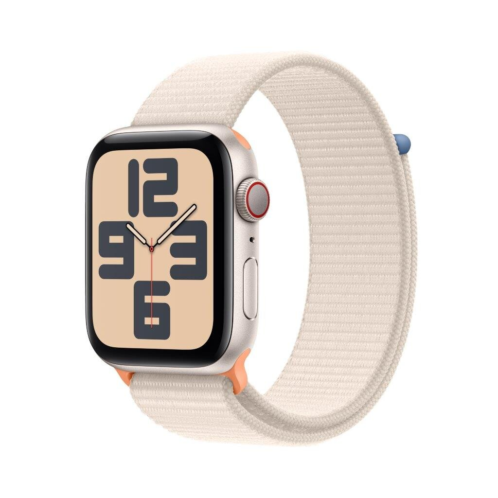 Smartwatch APPLE Watch SE (2 generacji) GPS + Cellular Koperta 44mm z aluminium w kolorze księżycowej poświaty z opaską sportową w kolorze księ