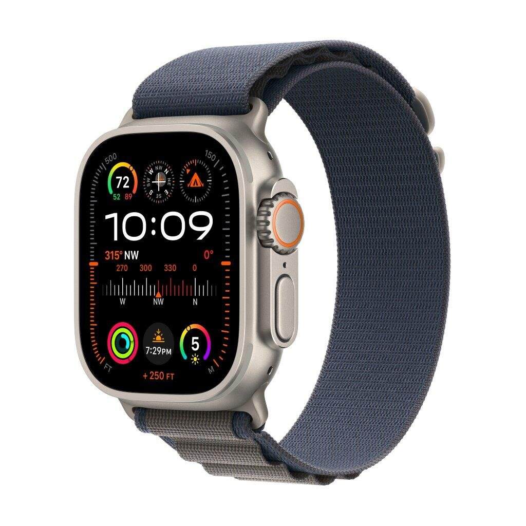 Smartwatch APPLE Watch Ultra 2 GPS + Cellular Koperta 49mm z tytanu w kolorze naturalnym z opaską alpine S w kolorze niebieskim MREK3WB/A