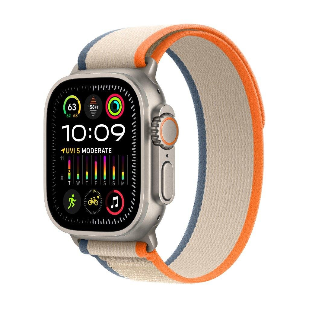 Smartwatch APPLE Watch Ultra 2 GPS + Cellular Koperta 49mm z tytanu w kolorze naturalnym z opaską trail M/L w kolorze pomarańczowym beżowym MR