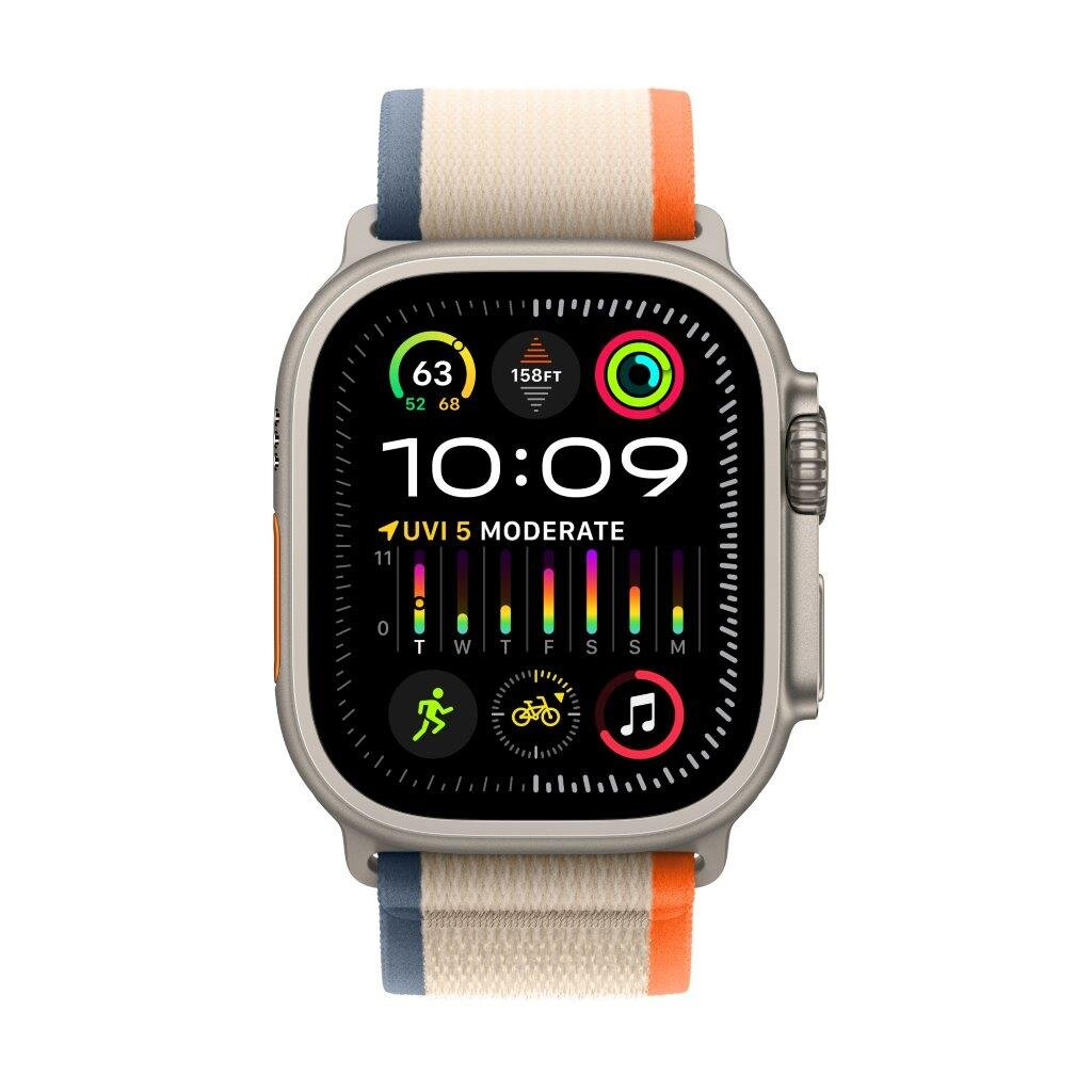 Smartwatch APPLE Watch Ultra 2 GPS + Cellular Koperta 49mm z tytanu w kolorze naturalnym z opaską trail M/L w kolorze pomarańczowym beżowym MR