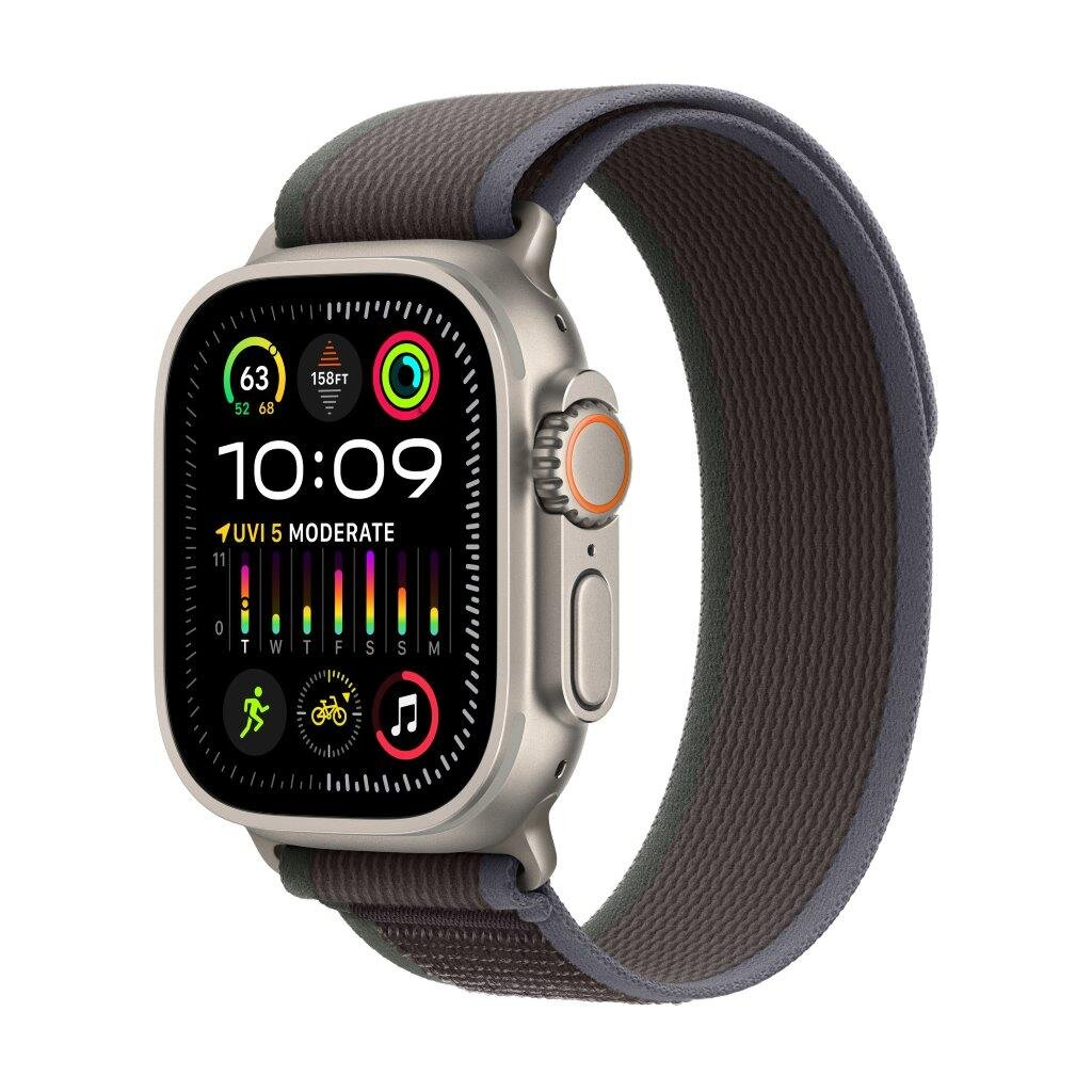 Smartwatch APPLE Watch Ultra 2 GPS + Cellular Koperta 49mm z tytanu w kolorze naturalnym z opaską trail S/M w kolorze niebieskim czarnym MRF53WB/A