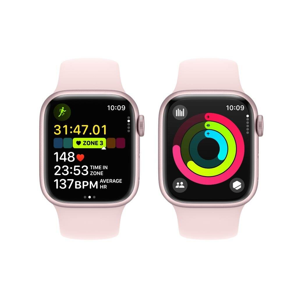 Smartwatch APPLE Watch Series 9 GPS Koperta 41mm z aluminium w kolorze różowym z paskiem sportowym S/M w kolorze jasnoróżowym MR933QP/A
