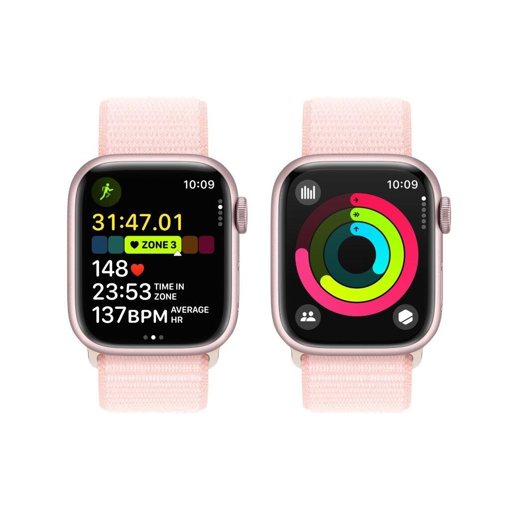 Smartwatch APPLE Watch Series 9 GPS Koperta 41mm z aluminium w kolorze różowym z opaską sportową w kolorze jasnoróżowym MR953QP/A