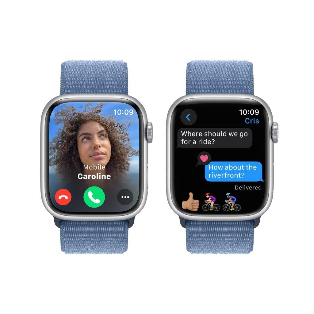 Smartwatch APPLE Watch Series 9 GPS Koperta 45mm z aluminium w kolorze srebrnym z opaską sportową w kolorze zimowego błękitu MR9F3QP/A
