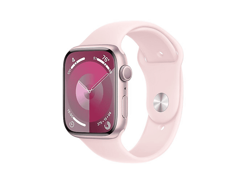 Smartwatch APPLE Watch Series 9 GPS Koperta 45mm z aluminium w kolorze różowym paskiem sportowym S/M jasnoróżowym MR9G3QP/A