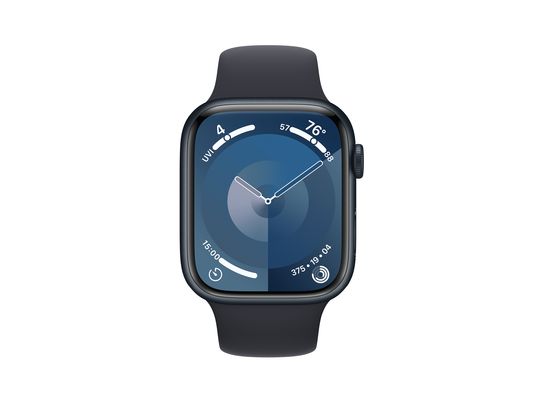 APPLE Watch Series 9 (GPS, Alu) 45 mm - Smartwatch (M/L 160-210 mm, Fluorelastomer, Mitternacht/Mitternacht)