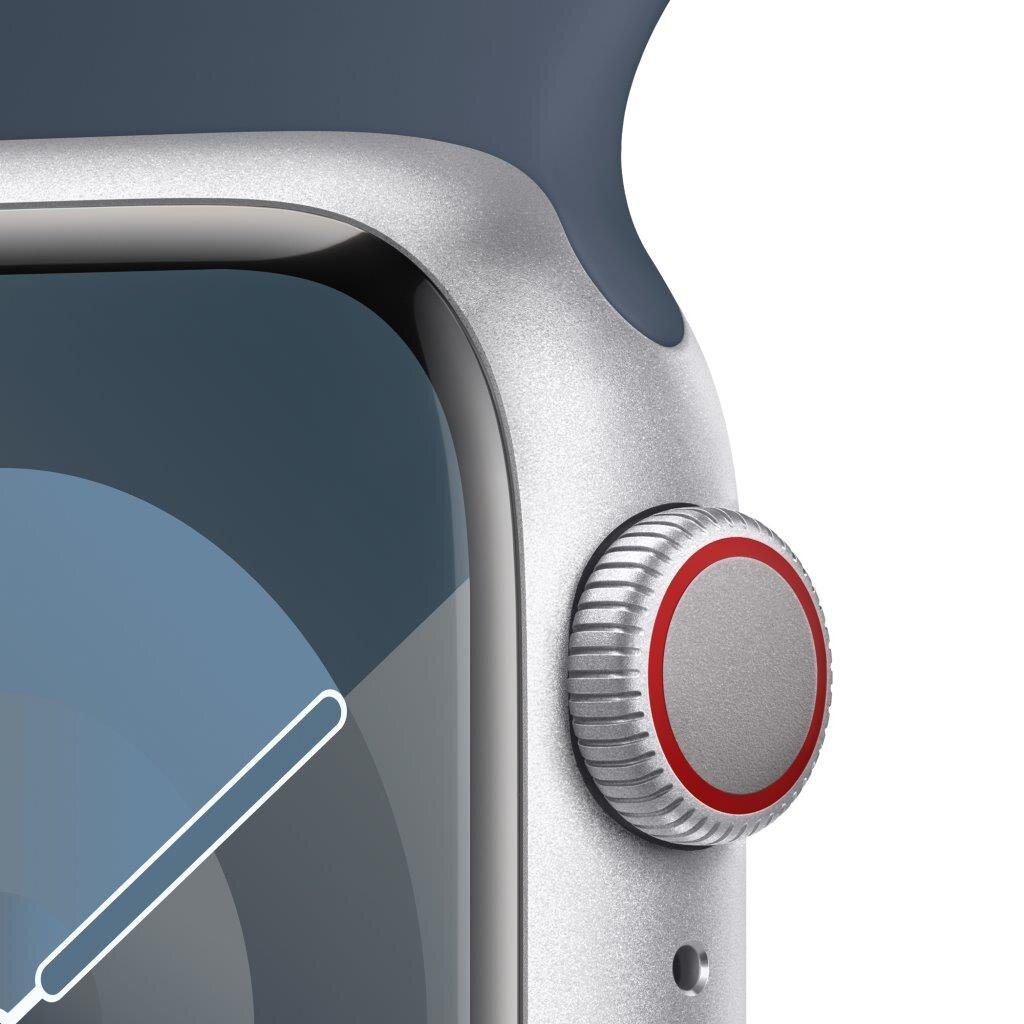 Smartwatch APPLE Watch Series 9 GPS + Cellular Koperta 41mm z aluminium w kolorze srebrnym z paskiem sportowym M/L w kolorze sztormowego błękitu M