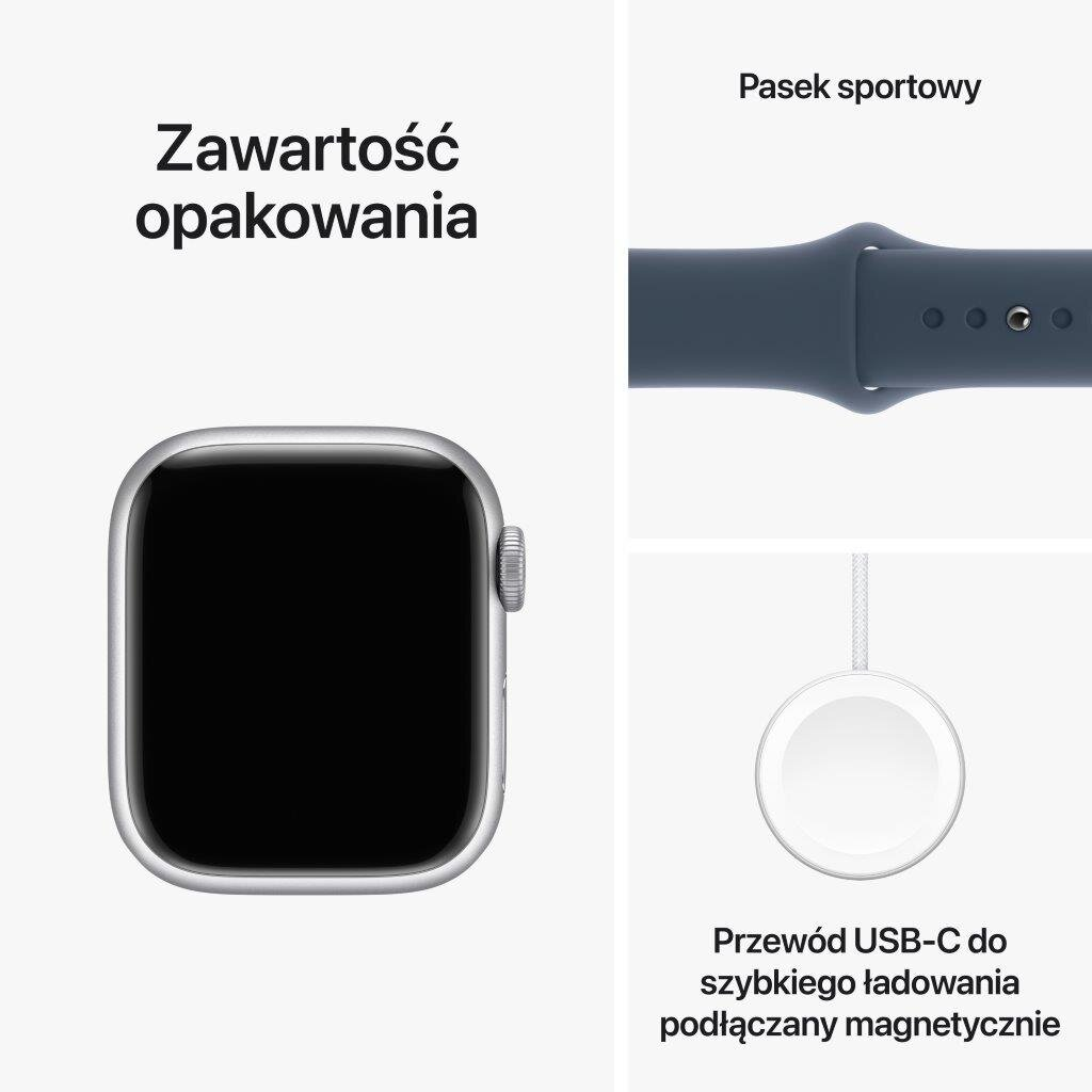 Smartwatch APPLE Watch Series 9 GPS + Cellular Koperta 41mm z aluminium w kolorze srebrnym z paskiem sportowym M/L w kolorze sztormowego błękitu M