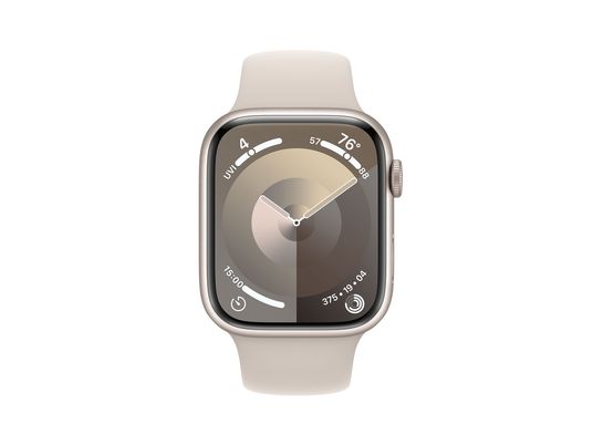 APPLE Watch Series 9 (GPS, alluminio) 45 mm - Smartwatch (M/L 160-210 mm, fluoroelastomero, galassia/galassia)