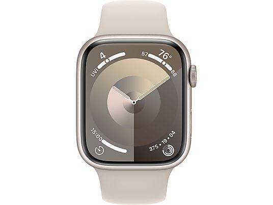 APPLE Watch Series 9 (GPS, alluminio) 45 mm - Smartwatch (M/L 160-210 mm, fluoroelastomero, galassia/galassia)