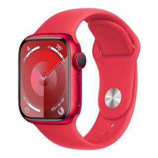 APPLE Watch Series 9 (GPS + Cellular, Alu) 41 mm - Smartwatch (S/M 130-180 mm, Fluoroélastomère, (PRODUCT)RED/(PRODUCT)RED)