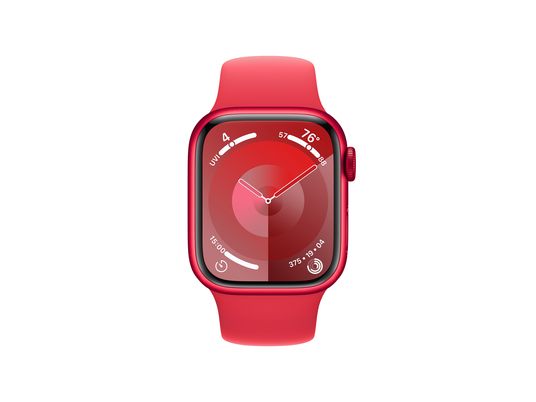 APPLE Watch Series 9 (GPS + Cellular, Alu) 41 mm - Smartwatch (S/M 130-180 mm, Fluorelastomer, (PRODUCT)RED/(PRODUCT)RED)