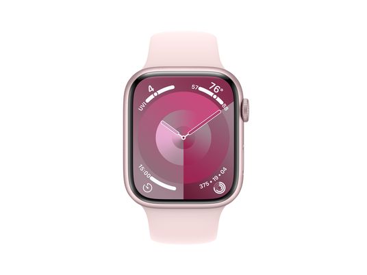 APPLE Watch Series 9 (GPS, Alu) 45 mm - Smartwatch (M/L 160-210 mm, Fluorelastomer, Rosé/Hellrosa)