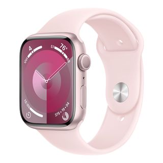 APPLE Watch Series 9 (GPS, alluminio) 45 mm - Smartwatch (M/L 160-210 mm, fluoroelastomero, rosa/rosa chiaro)