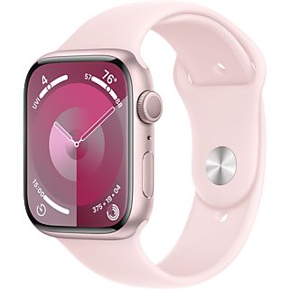 APPLE Watch Series 9 (GPS, alluminio) 45 mm - Smartwatch (M/L 160-210 mm, Fluoroelastomero, Rosé/rosa chiaro)