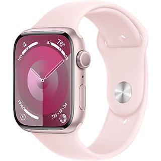 APPLE Watch Series 9 (GPS, Alu) 45 mm - Smartwatch (S/M 140-190 mm, Fluorélastomère, Rosé/Rose clair)