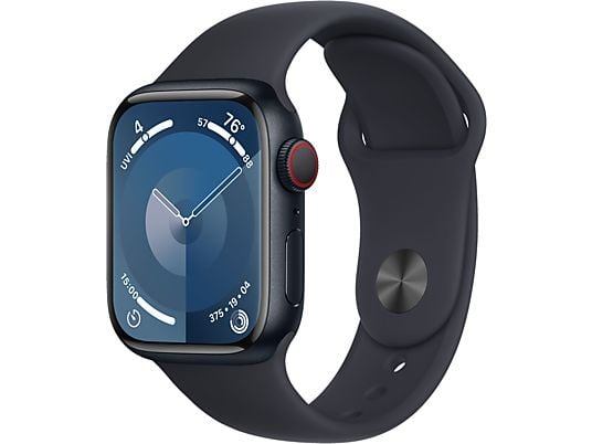 APPLE Watch Series 9 (GPS + Cellular, Alu) 41 mm - Smartwatch (M/L 150-200 mm, Fluoroélastomère, Minuit/Minuit)