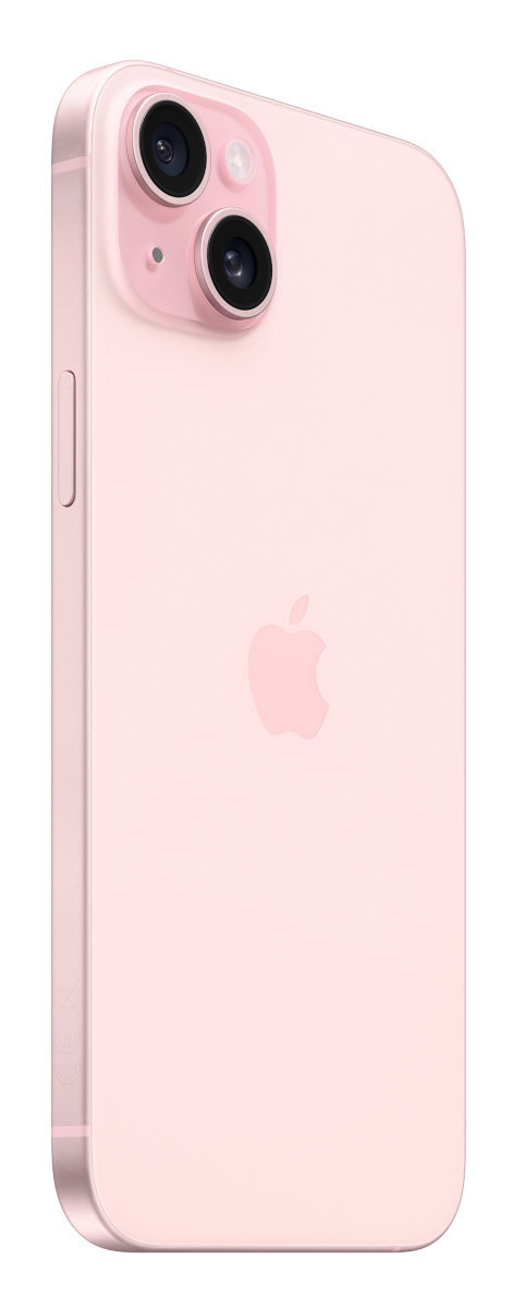 Różowy iPhone 14 Pro, widok z boku, pokazujący tylne kamery i logo Apple.