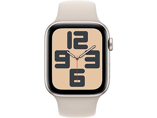 APPLE Watch SE (GPS + Cellular) 44 mm - Smartwatch (S/M 140-190 mm, Fluoroélastomère, Étoile polaire/Étoile polaire)