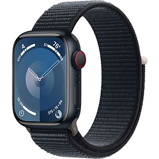 APPLE Watch Series 9 (GPS + Cellular, Alu) 41 mm - Smartwatch (Stufenlos verstellbar, Textil (Carbon Neutral), Mitternacht/Mitternacht)