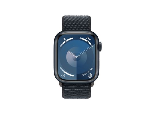 APPLE Watch Series 9 (GPS + cellulare, alluminio) 41 mm - Smartwatch (regolabile in continuo, tessuto (carbonio neutro), mezzanotte/mezzanotte)