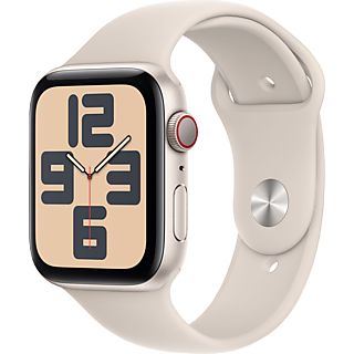 APPLE Watch SE (GPS + Cellular) 44 mm - Smartwatch (M/L 160-210 mm, Fluoroélastomère, Étoile polaire/Étoile polaire)