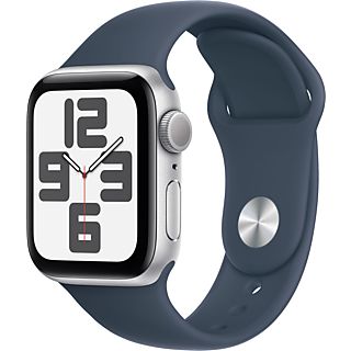 APPLE Watch SE (GPS) 40 mm - Smartwatch (M/L 150-200 mm, Fluorélastomère, Silver/Storm Blue)