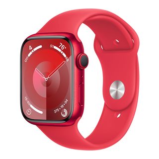 APPLE Watch Series 9 (GPS, Alu) 45 mm - Smartwatch (S/M 140-190 mm, Fluorelastomer, (PRODUCT)RED/(PRODUCT)RED)